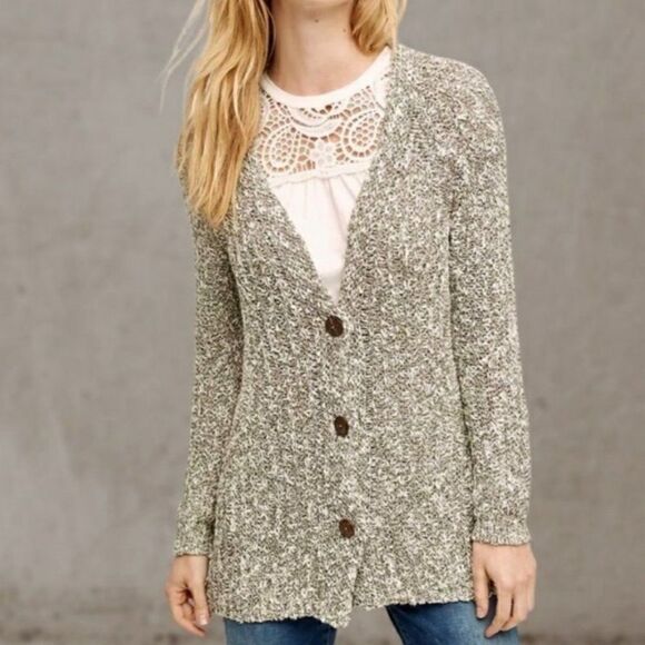 Angel of the North Anthropologie Cardigan Size S Long Line Linen Blend Knit Gray - Picture 1 of 8